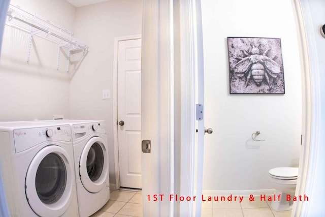 102 Buck Shot Ct, Bastrop, TX 78602 - washroom with light tile patterned floors, washer and dryer, and baseboards