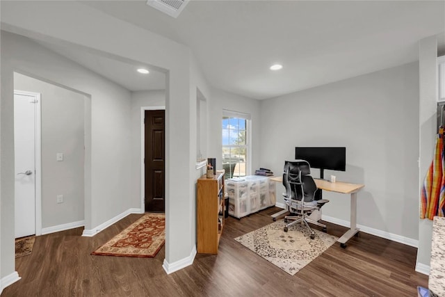 313 Brenham Pass, Georgetown, TX 78633 - office space featuring baseboards, wood finished floors, and visible vents