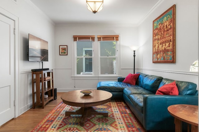 4103 Ave F, Austin, TX 78751 - living area featuring wood finished floors and ornamental molding