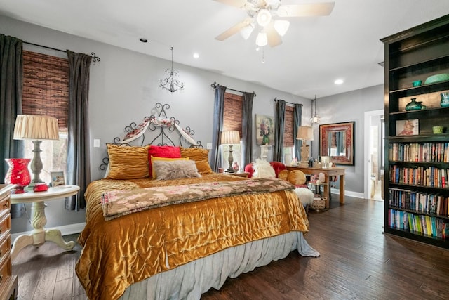 10921 Long Branch Dr, Austin, TX 78736 - bedroom with baseboards, wood finished floors, recessed lighting, and a ceiling fan