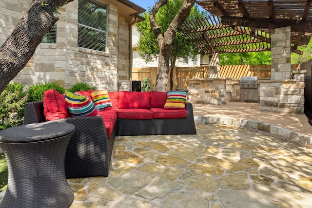 3614 Turkey Path Bnd, Cedar Park, TX 78613 - view of patio / terrace featuring an outdoor living space, a pergola, and an outdoor kitchen