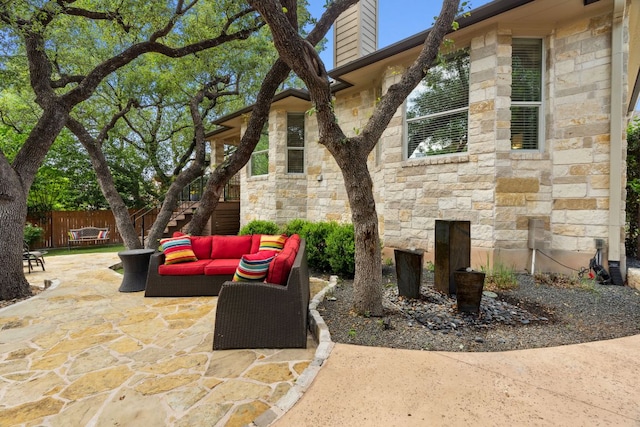 3614 Turkey Path Bnd, Cedar Park, TX 78613 - view of patio / terrace with an outdoor hangout area and stairway