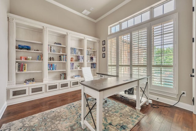 1113 Lions Lair, Leander, TX 78641 - office space featuring dark wood finished floors and crown molding