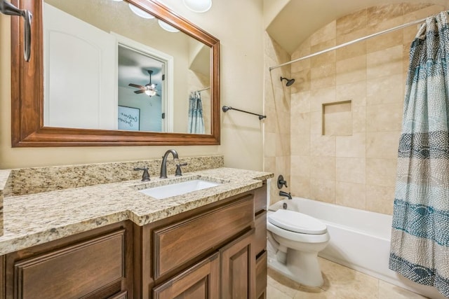 1113 Lions Lair, Leander, TX 78641 - bathroom with vanity, shower / tub combo with curtain, and a ceiling fan