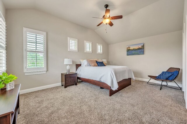 1113 Lions Lair, Leander, TX 78641 - bedroom with vaulted ceiling, carpet, and a ceiling fan