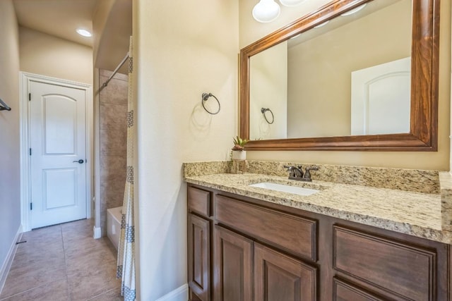 1113 Lions Lair, Leander, TX 78641 - bathroom with vanity, shower / bathtub combination, and tile patterned flooring