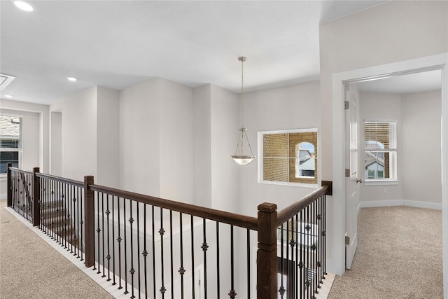 101 Golden Sage Ave, Georgetown, TX 78633 - corridor with carpet floors, recessed lighting, and an upstairs landing