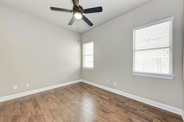 4228 Hannover Way, Round Rock, TX 78681 - spare room with baseboards, ceiling fan, and dark wood-style flooring