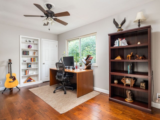 9200 Collingwood Dr, Austin, TX 78748 - office area with hardwood / wood-style floors, baseboards, and a ceiling fan