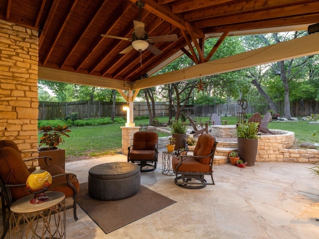 9200 Collingwood Dr, Austin, TX 78748 - view of patio featuring an outdoor fire pit and ceiling fan