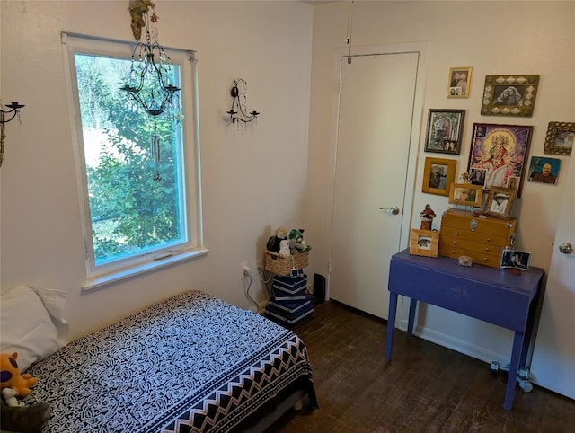 bedroom featuring dark wood finished floors and multiple windows