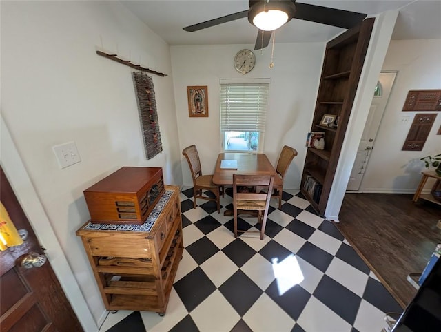 dining room featuring tile patterned floors and ceiling fan