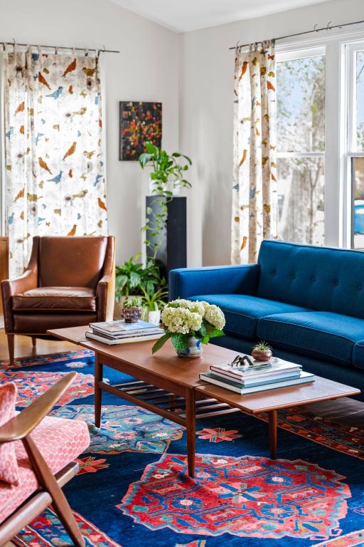 living room with vaulted ceiling