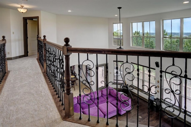 134 River Forest Dr, Bastrop, TX 78602 - hallway with recessed lighting, an upstairs landing, and carpet flooring