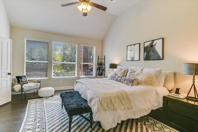 8813 Fescue Ln, Austin, TX 78738 - bedroom with wood finished floors, vaulted ceiling, ceiling fan, and baseboards