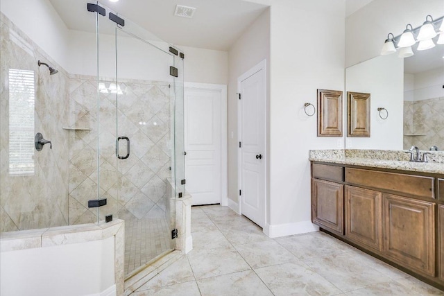 8813 Fescue Ln, Austin, TX 78738 - full bath featuring vanity, a shower stall, and baseboards