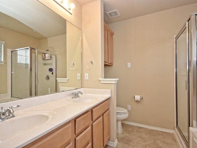 full bathroom with a shower stall, visible vents, and a sink