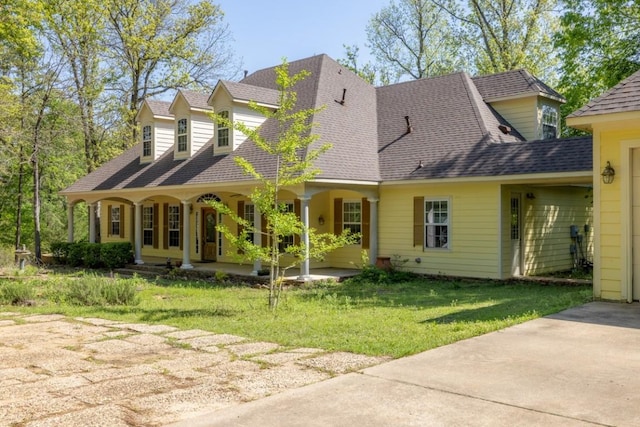 view of front of house with a front lawn and covered porch