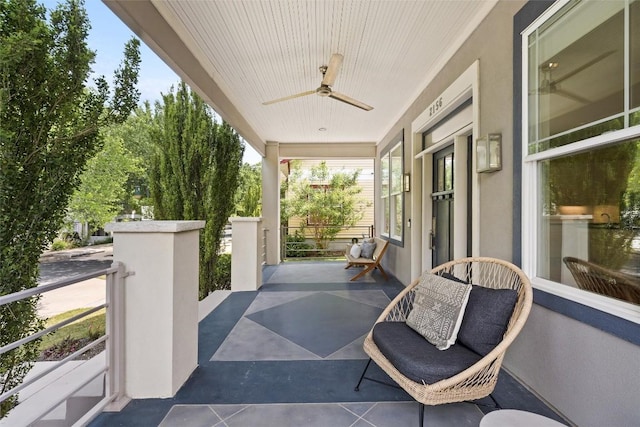 view of patio / terrace with covered porch and ceiling fan