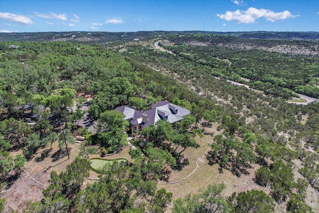 aerial view with a wooded view