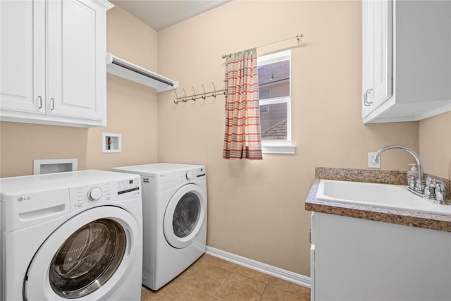 814 Arrowhead Trl, Cedar Park, TX 78613 - laundry area featuring cabinet space, independent washer and dryer, baseboards, and light tile patterned floors