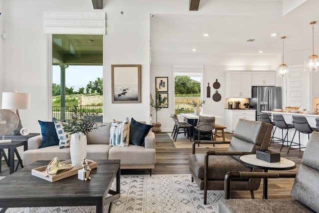 237 San Xavier St, Georgetown, TX 78633 - living room featuring light wood-type flooring and recessed lighting