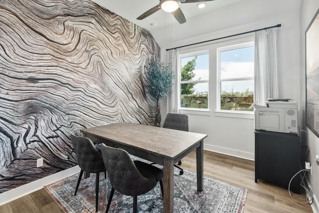 2104 Tobiano Trce, Georgetown, TX 78633 - home office with a ceiling fan, light wood-style flooring, and an accent wall