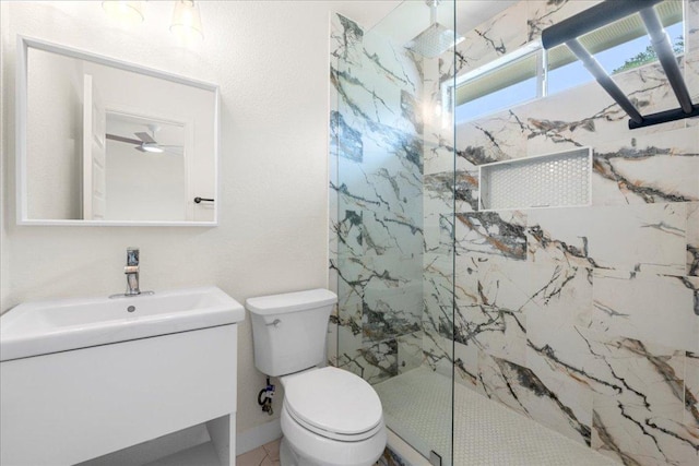 6007 Wideleaf Dr, Austin, TX 78724 - full bathroom featuring a marble finish shower, toilet, and vanity