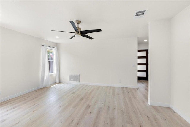 6007 Wideleaf Dr, Austin, TX 78724 - spare room with recessed lighting, a ceiling fan, visible vents, light wood-style flooring, and baseboards