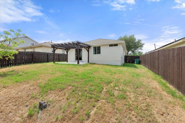 6007 Wideleaf Dr, Austin, TX 78724 - back of property featuring a pergola, a yard, a fenced backyard, and a patio area