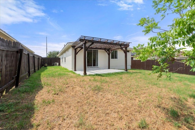 6007 Wideleaf Dr, Austin, TX 78724 - rear view of property with a lawn, a pergola, a patio area, and a fenced backyard