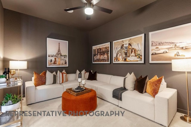 1708 Snowdrop Dr, Georgetown, TX 78628 - carpeted living room featuring ceiling fan