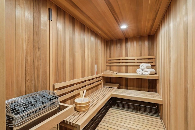 190 Estrella Xing, Georgetown, TX 78628 - sauna / steam room with wood walls, wood ceiling, and recessed lighting