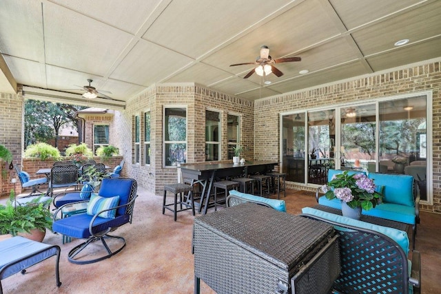 190 Estrella Xing, Georgetown, TX 78628 - view of patio / terrace featuring ceiling fan and an outdoor living space