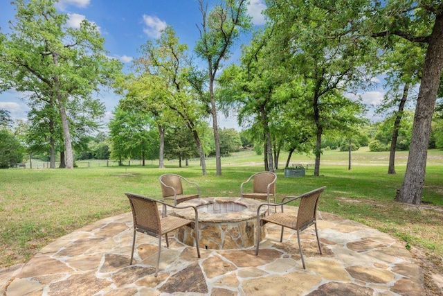 view of patio / terrace with a fire pit