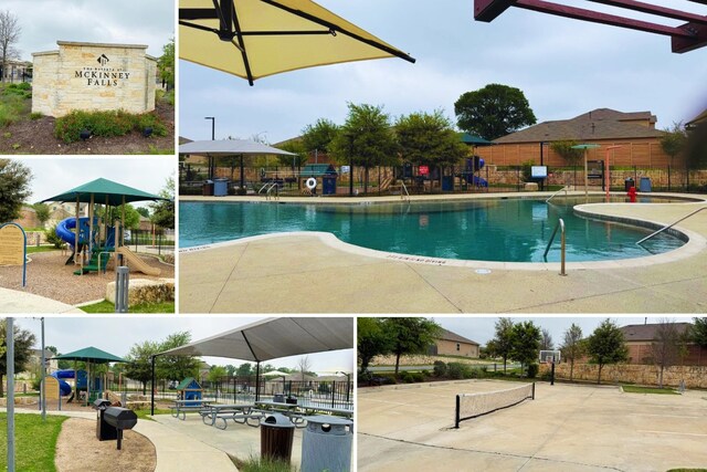 pool with fence and playground community