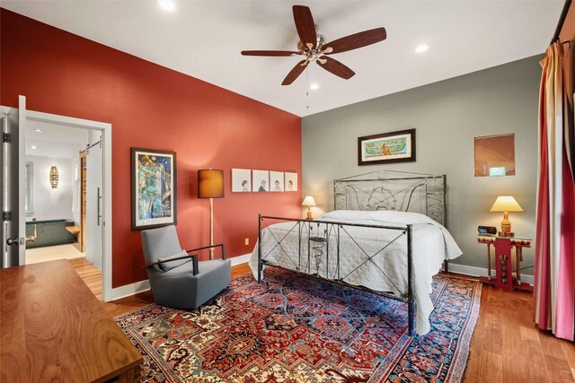 6209 Ledge Mountain Dr, Austin, TX 78731 - bedroom featuring wood finished floors, recessed lighting, and a ceiling fan