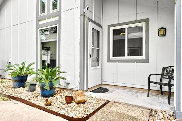 entrance to property with board and batten siding