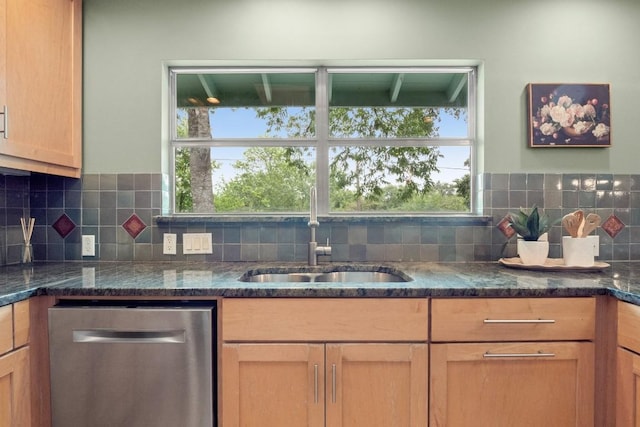 2213 Rebel Rd, Austin, TX 78704 - kitchen with dishwasher, a sink, backsplash, and a healthy amount of sunlight