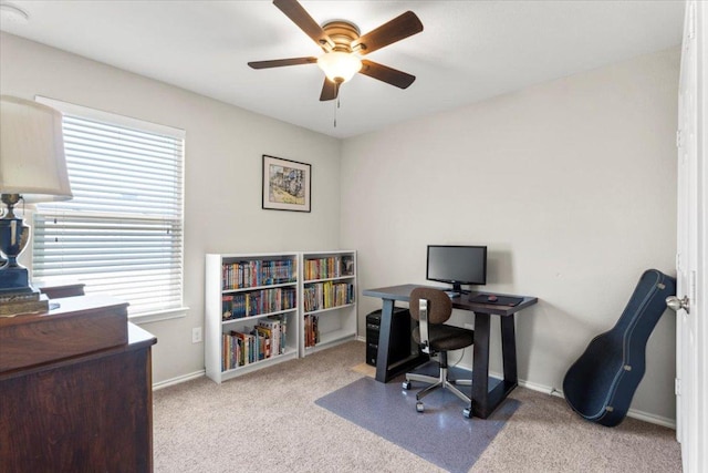 30305 Tiger Woods Dr, Georgetown, TX 78628 - office area with a ceiling fan, carpet floors, and baseboards