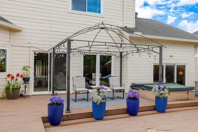 6659 Whitemarsh Valley Walk, Austin, TX 78746 - deck with a covered hot tub and a gazebo