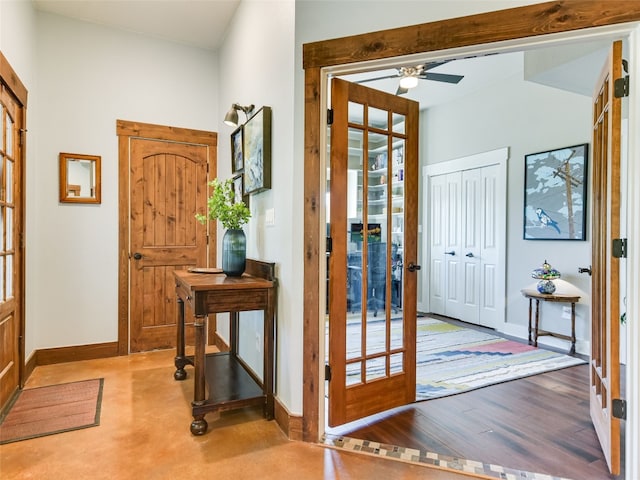 19904 Victoria Chase Rd, Lago Vista, TX 78645 - entrance foyer with baseboards, french doors, and ceiling fan