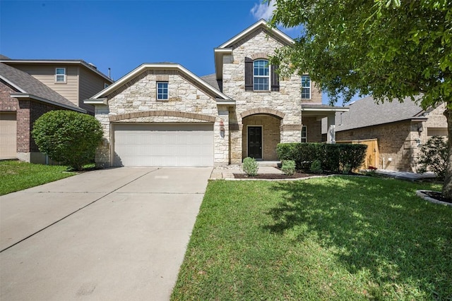 1812 Hidden Springs Path, Round Rock, TX 78665 - french provincial home featuring an attached garage, stone siding, a front yard, and concrete driveway