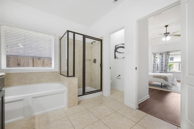 1812 Hidden Springs Path, Round Rock, TX 78665 - ensuite bathroom with a bath, tile patterned floors, toilet, ensuite bathroom, and a shower stall
