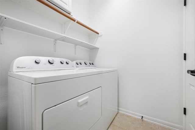 1812 Hidden Springs Path, Round Rock, TX 78665 - clothes washing area featuring light tile patterned floors, baseboards, laundry area, and independent washer and dryer