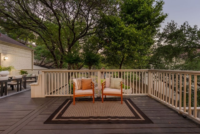 5710 Carry Back Ln, Austin, TX 78746 - wooden deck featuring an outdoor living space and outdoor dining space