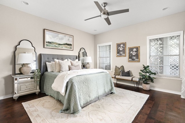 5710 Carry Back Ln, Austin, TX 78746 - bedroom with dark wood-style flooring and a ceiling fan