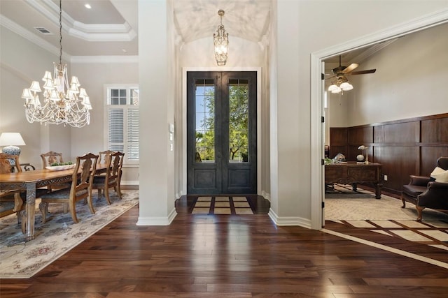 27435 Waterfall Hill Pkwy, Spicewood, TX 78669 - entryway featuring a chandelier, hardwood / wood-style flooring, and visible vents