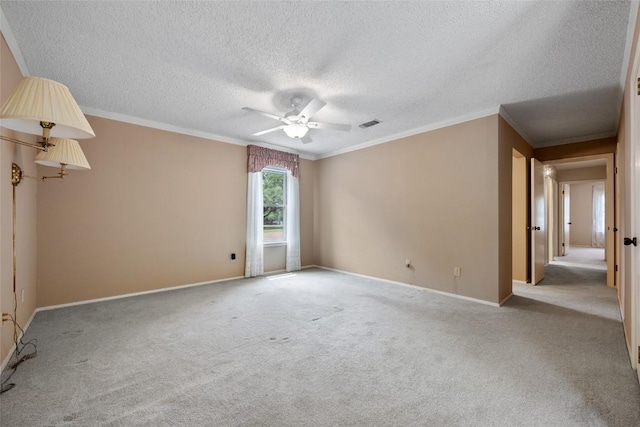 1609 Oak Forest Dr, Round Rock, TX 78681 - carpeted spare room with a textured ceiling, a ceiling fan, baseboards, and crown molding
