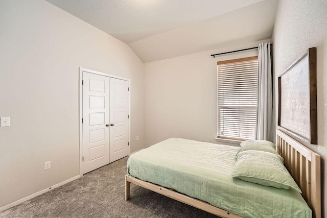 11509 Brindle Ct, Manor, TX 78653 - bedroom with carpet, vaulted ceiling, baseboards, and a closet